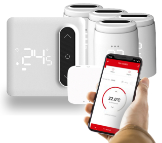 SET 4x Zigbee termostatická hlavica Z03 + WiFi zigbee brána + Spínač kotla Z03